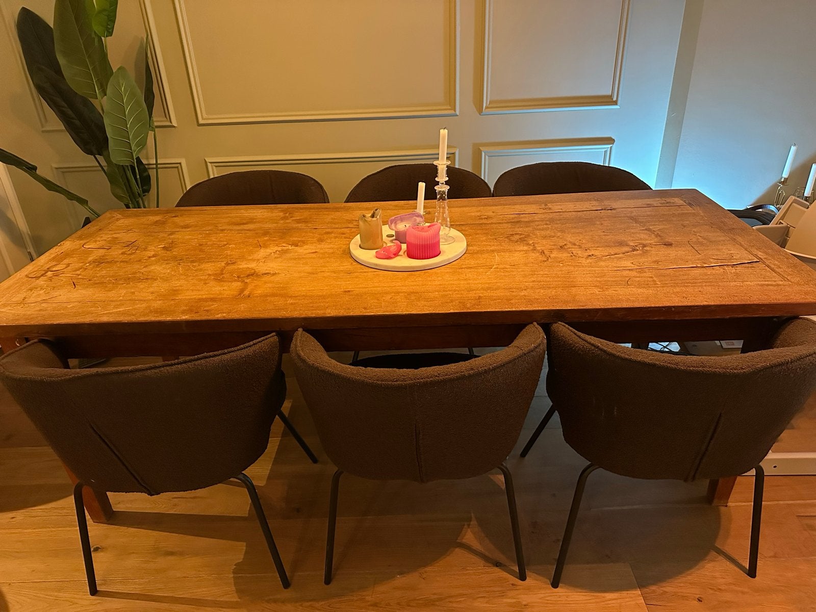 6 BePure Home (nu WOOOD) eetkamerstoelen - Chocolate Brown, Gebruikt, Bruin, Ophalen of Verzenden, Stof