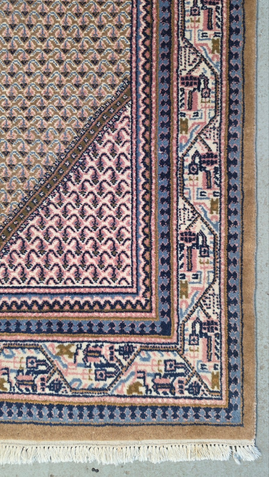 Handgeknoopt vintage oosters Mir tapijt beige/bruin 193x290, Gebruikt, 150 tot 200 cm, 200 cm of meer, Www.hypepopup.nl