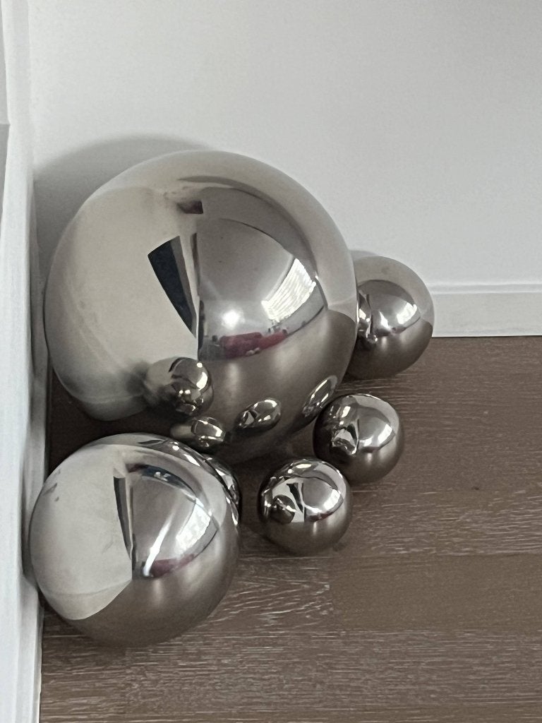 5 rvs holle spiegelballen, buiten/tuin, binnen, Ophalen, Zo goed als nieuw, Zilver, Metaal