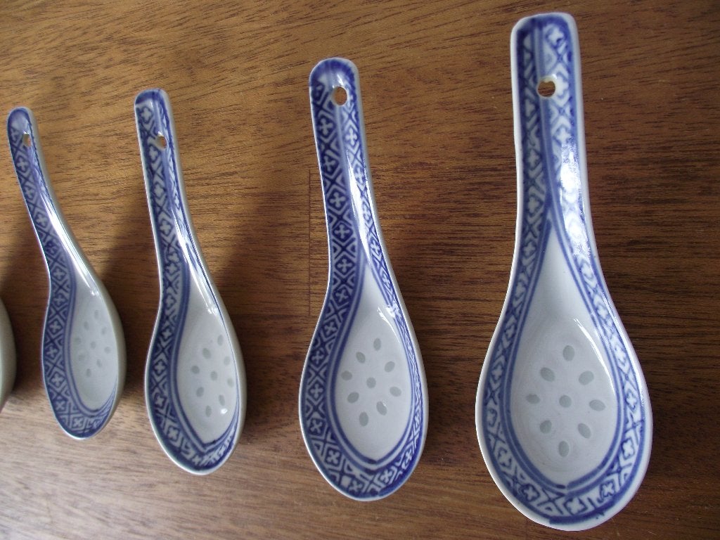 5 porselein rijstlepel wanyu ajour lepel + ophangoog 14cm ps, Ophalen of Verzenden