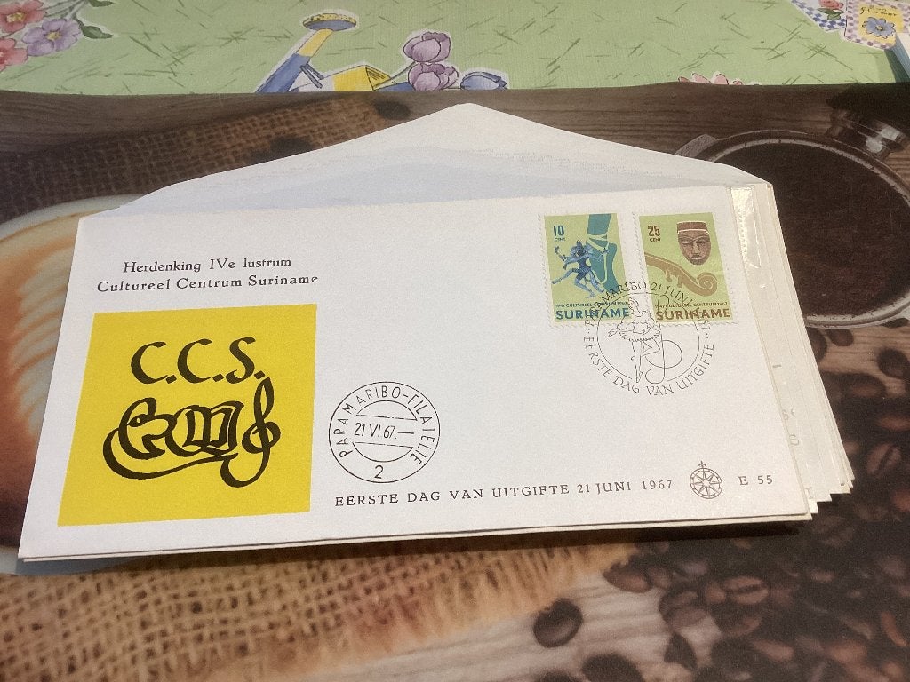 No4870 Suriname E55 Heb ook Nederland jaargangen fdc 1963, Postzegels en Munten, Ophalen of Verzenden, Onbeschreven, Nederland
