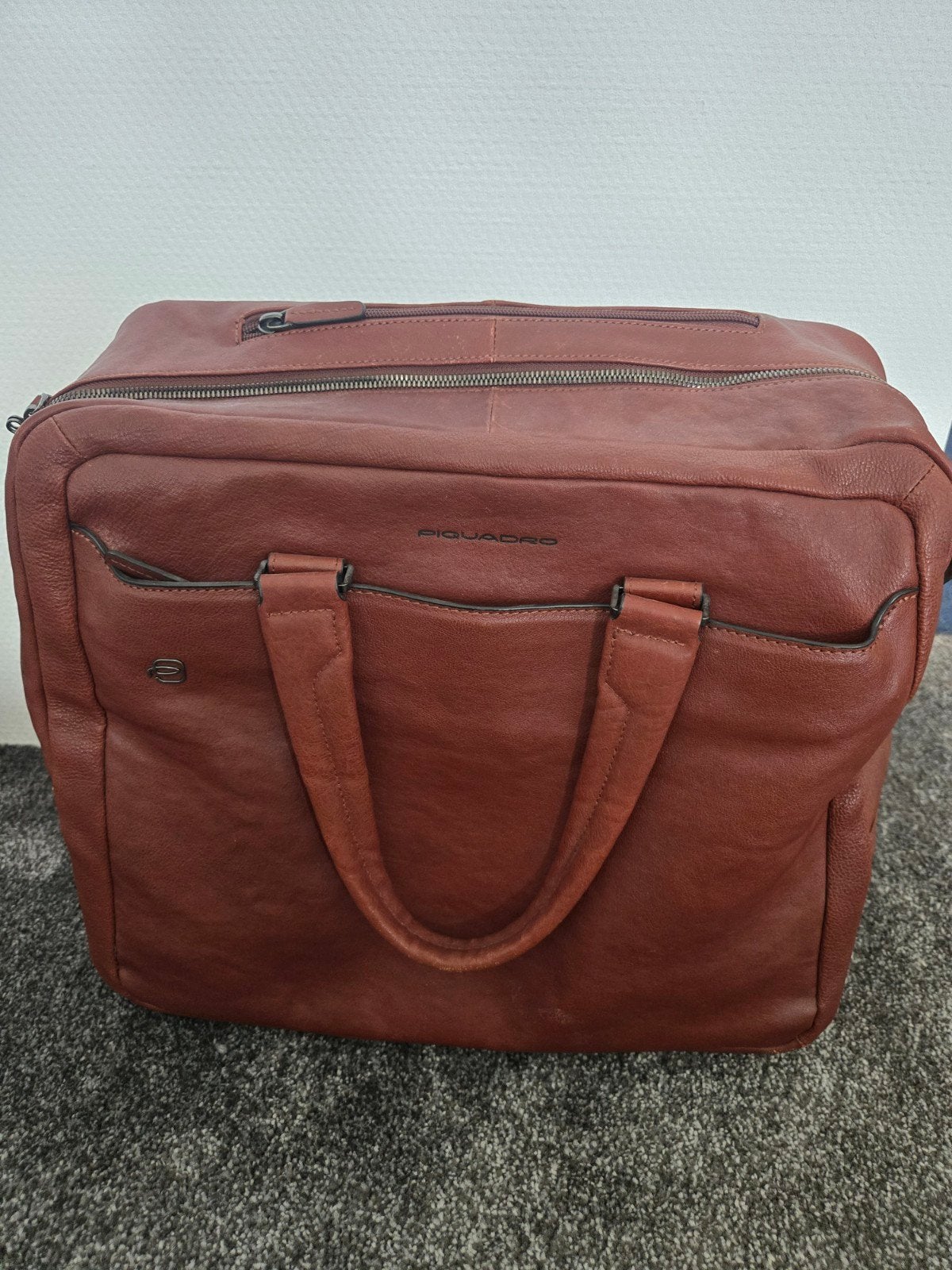 Piquadro Leren Trolley met Uitschuifbaar Handvat en Wieltjes, Ophalen of Verzenden, Minder dan 40 cm, Minder dan 20 cm, 35 tot 55 cm
