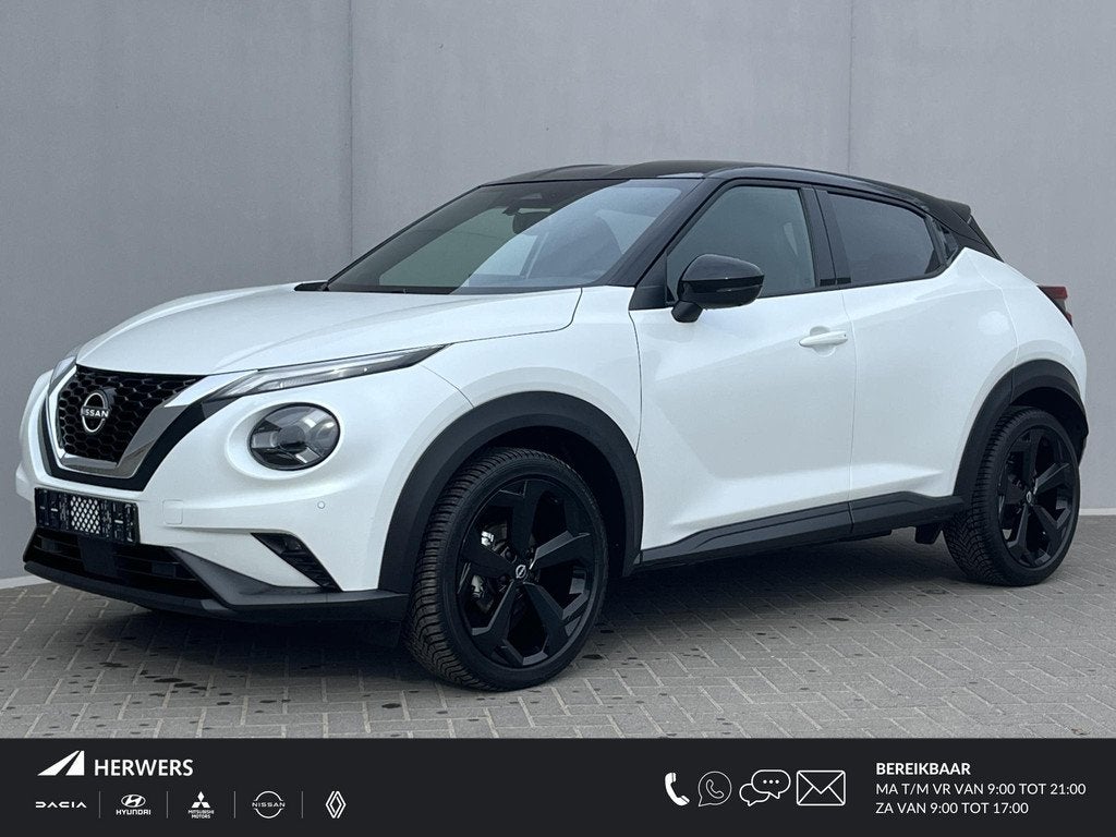 Nissan Juke 1.0 DIG-T Tekna Automaat / Dode Hoek Detectie /, Auto's, Nissan, Euro 6, Leder en Stof, Wit, 3 cilinders