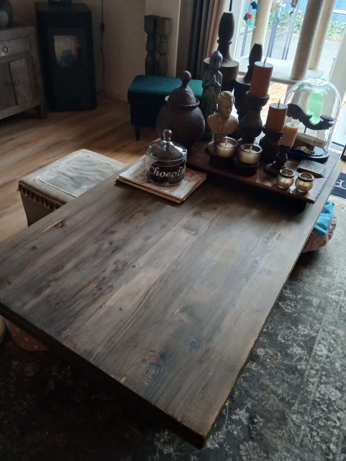 Robuuste houten klooster salontafel 140x80 cm – landelijk, Gebruikt, 100 tot 150 cm, Kloosterstijl, Overige houtsoorten