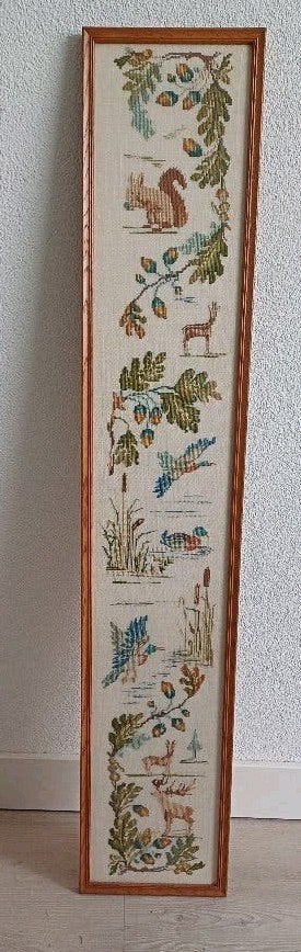 Handgeborduurd schilderij met planten, vogels, dieren, etc, Ophalen, Gebruikt, Handborduren, Overige typen