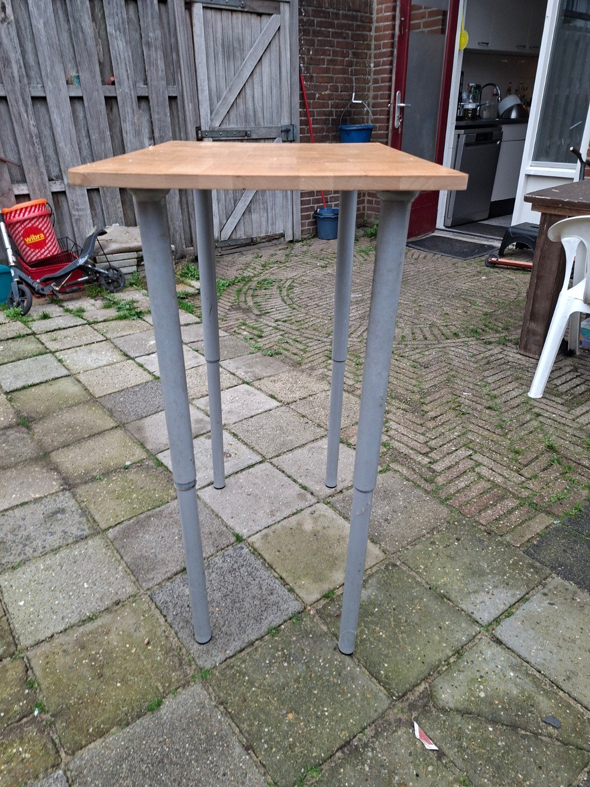 Hoge tafel / Bartafel - Hout met metalen poten, Ophalen, Gebruikt