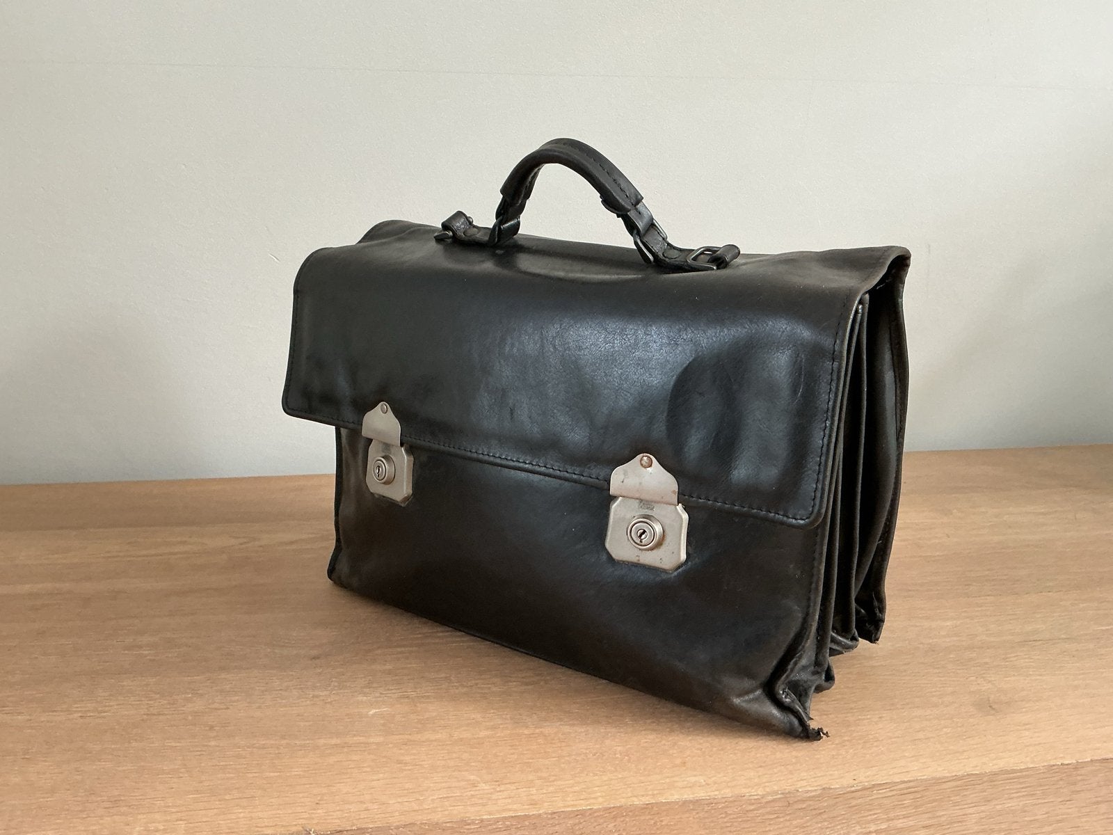Leren Aktetas Zwart - Breed 40cm Hoog 30cm, Overige merken, Gebruikt, Zwart, Ophalen of Verzenden