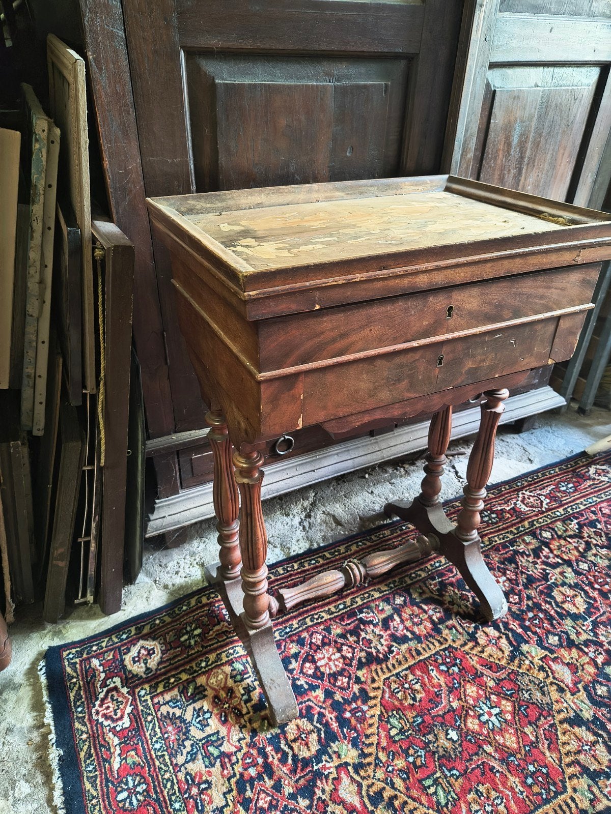 Antieke Mahonie Naaitafel/Schrijftafel met Lade, Antiek en Kunst, Ophalen of Verzenden