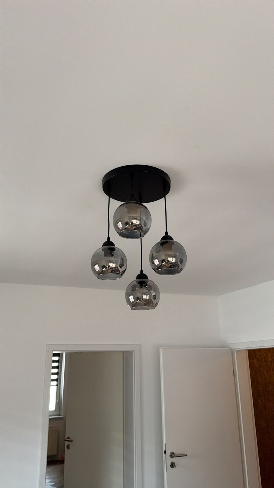 Moderne Smokey Glas Hanglamp/Plafondlamp - 4 Bollen, Ophalen, Zo goed als nieuw, Glas, E14 (klein)