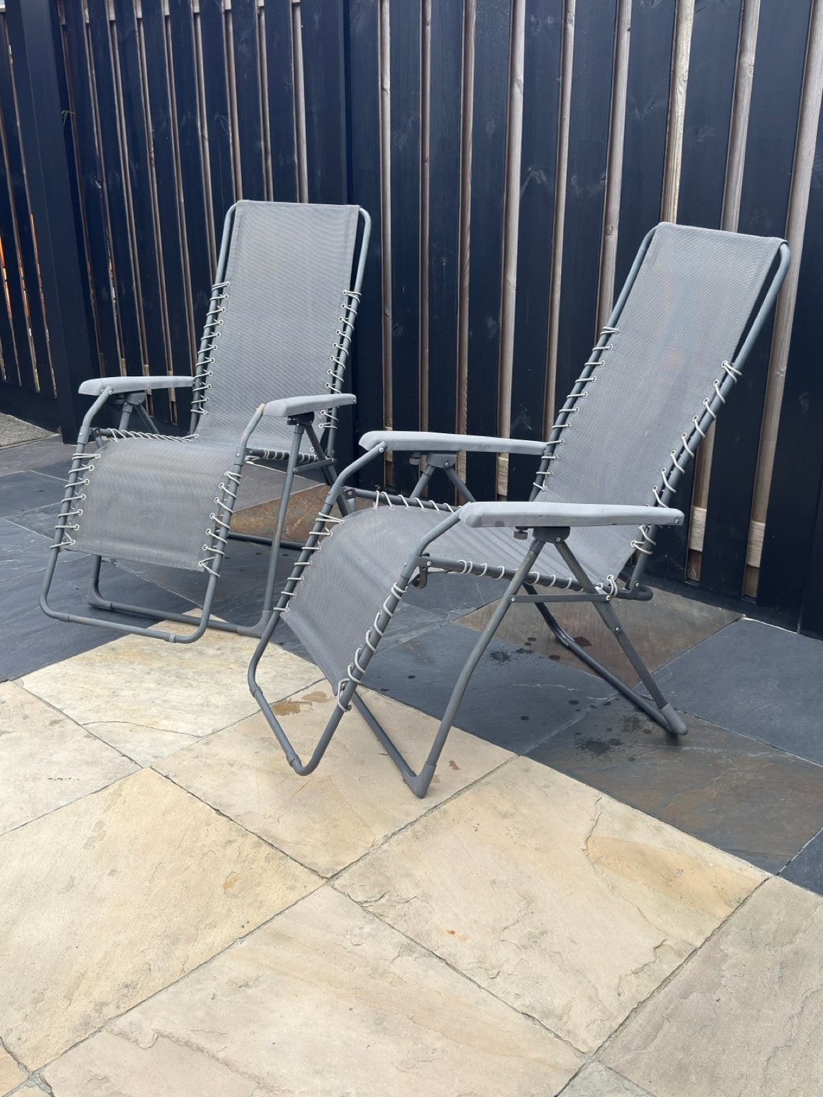 2x Verstelbare Relaxstoelen - Grijs tuinstoel tuin stoel, Tuin en Terras, Ophalen, Gebruikt, Metaal, Verstelbaar
