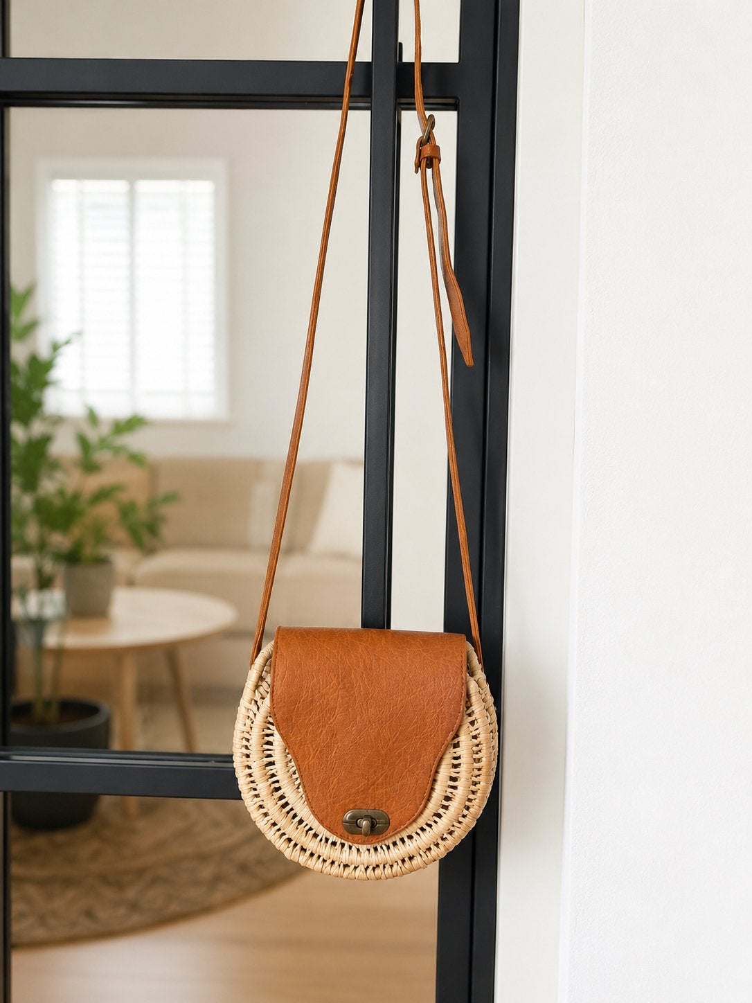 Nieuwe leren crossbody tas – riet/raffia – boho stijl, Ophalen of Verzenden, Nieuw, Leer