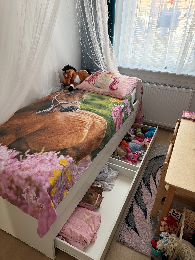 Ikea Slakt bed met lades en logeerbed, Ophalen, 90 cm, Eenpersoons, Wit
