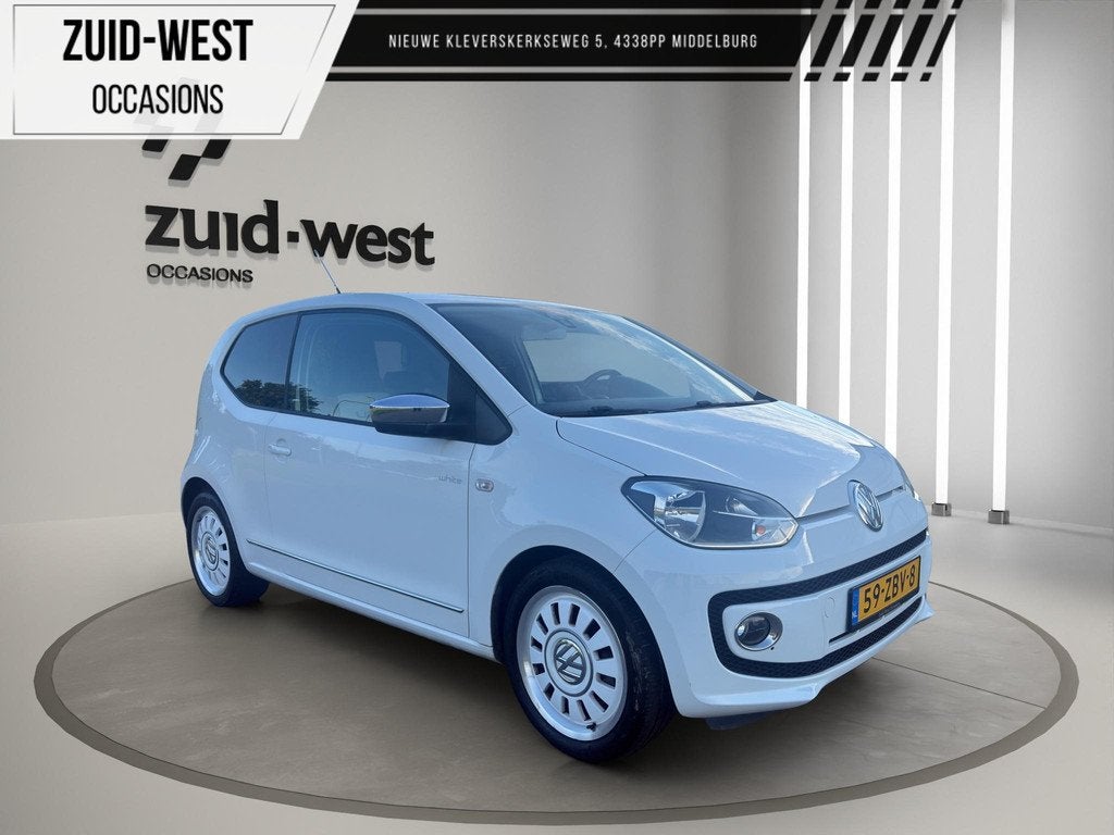 Volkswagen Up! 1.0 high up! BlueMotion Airco LM velgen Navi, Voorwielaandrijving, Euro 5, Stof, Gebruikt