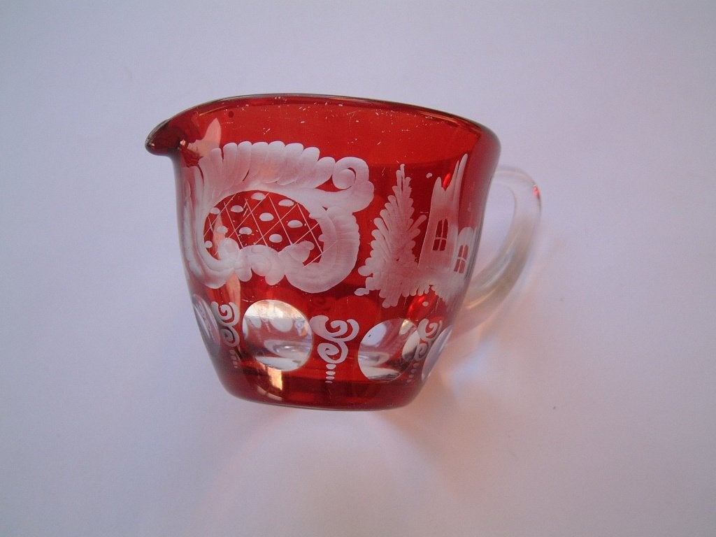 prachtig gaaf rood Bohemen Boheems glas melkkannetje, Verzamelen, Ophalen of Verzenden, Zo goed als nieuw
