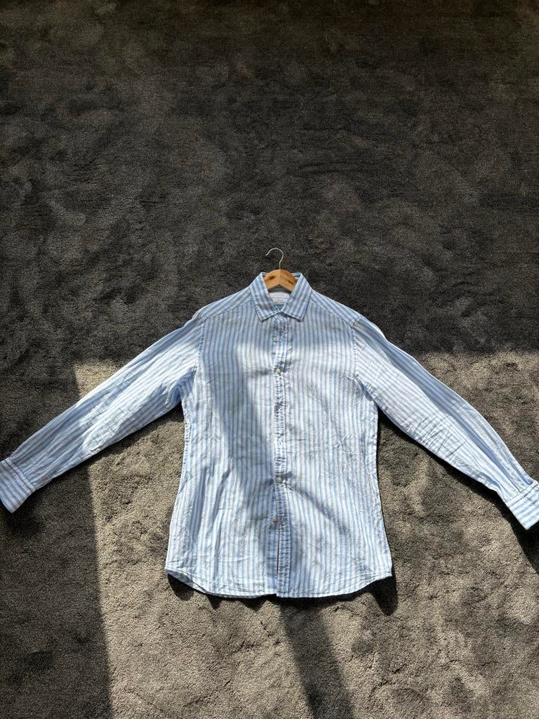 Massimo Dutti Linnen Overhemd Wit/Blauw Gestreept Maat M, Ophalen of Verzenden, Nieuw, Wit, Halswijdte 39/40 (M)