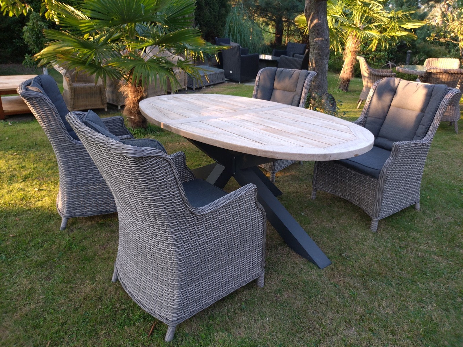 Mooie landelijke tuinset met ovale teak tafel, Tuin en Terras, Ophalen, Gebruikt, Teakhout, Stoel