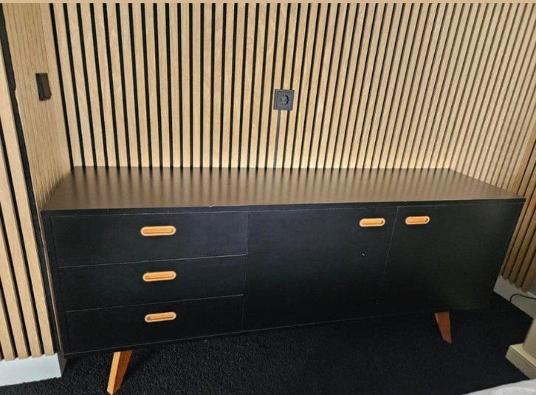 Zwart dressoir met lades en deuren, Ophalen, 150 tot 200 cm, Zo goed als nieuw, Modern
