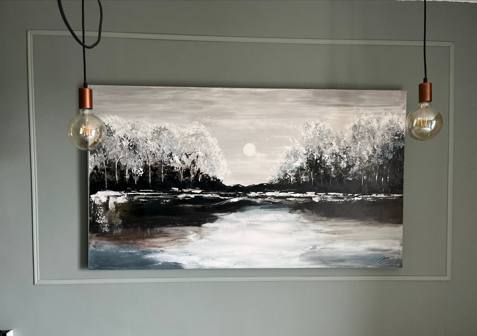 Modern Landschap Schilderij, Handgeschilderd, Olieverf, Textiel, Landschap