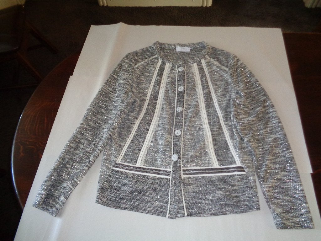 JUST WHITE zilver/offwhite gebreid jasje/vest, Overige kleuren, Verzenden, Maat 42/44 (L), Nieuw