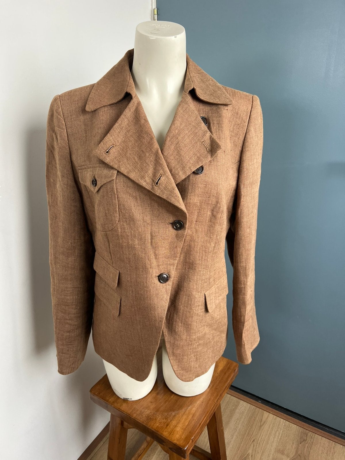 Rutz bruin wol wollen tweed jasje blazer 42, Kleding | Dames, Jasjes, Kostuums en Pakken, Bruin, Maat 42/44 (L), Ophalen of Verzenden