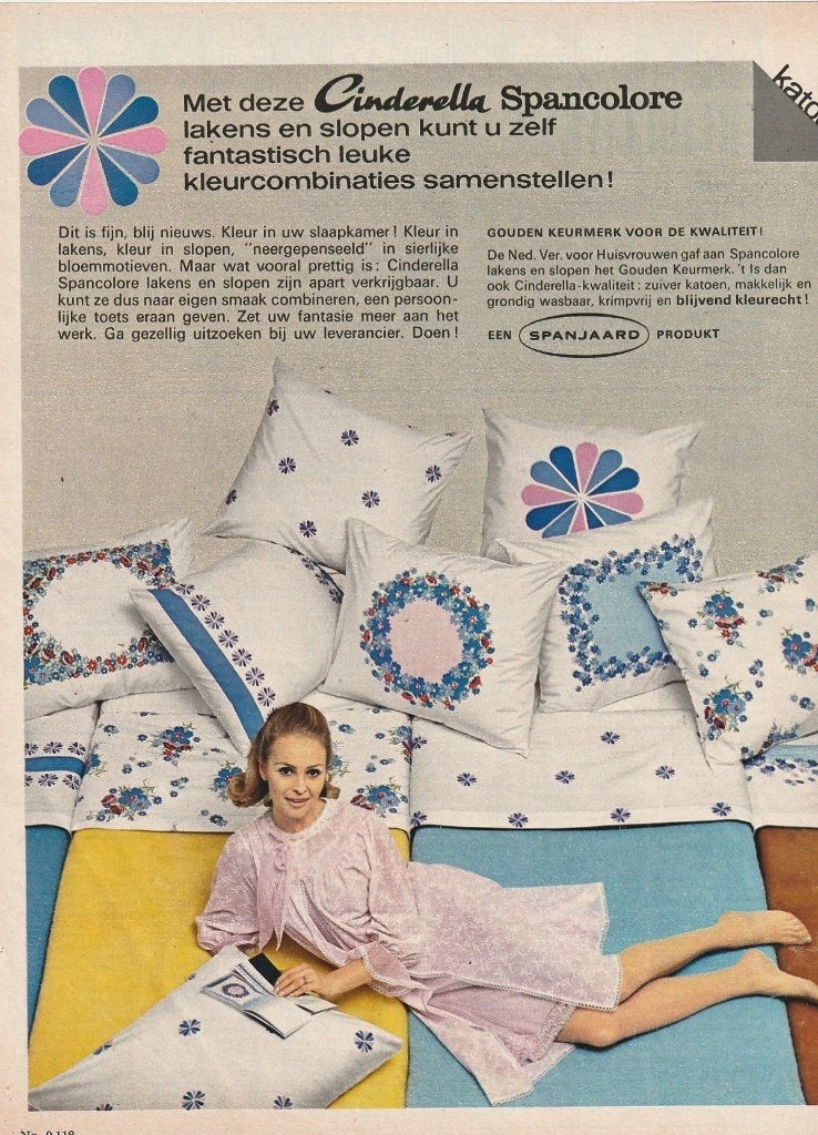retro reclame 1968 Cinderella beddengoed slopen lakens, Verzenden, Overige typen