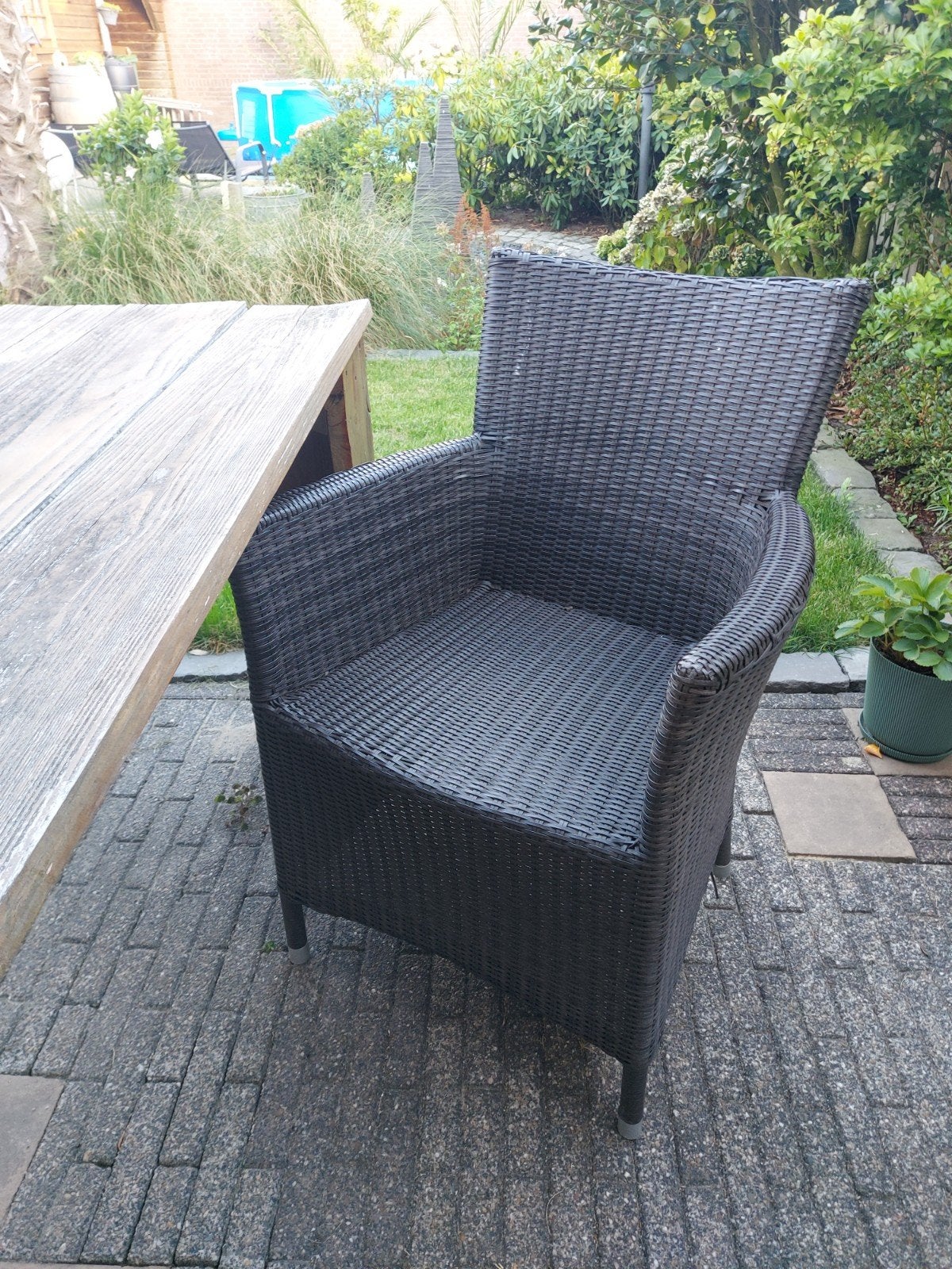 Gratis 4 wicker tuinstoelen! Antraciet, Ophalen, Gebruikt, Wicker
