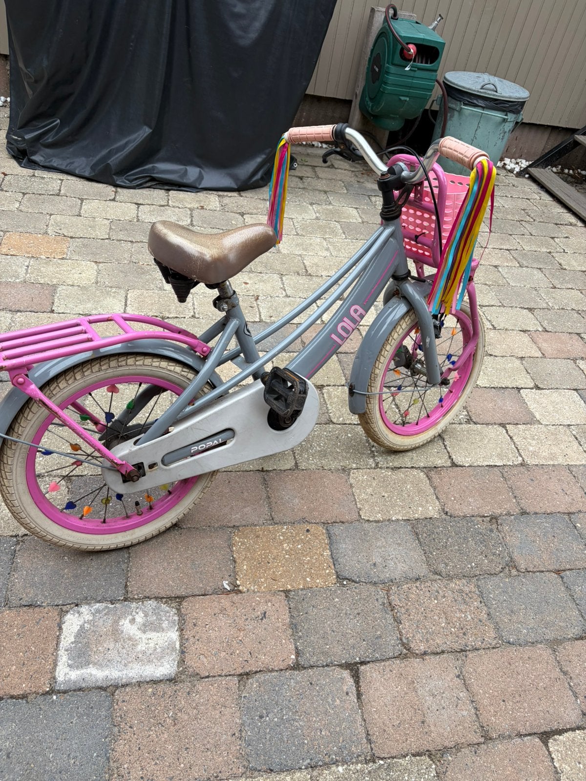 Popal Lola kinderfiets. Roze. 16inch! Met mandje en franjels, Ophalen, Gebruikt, Terugtraprem, Minder dan 16 inch