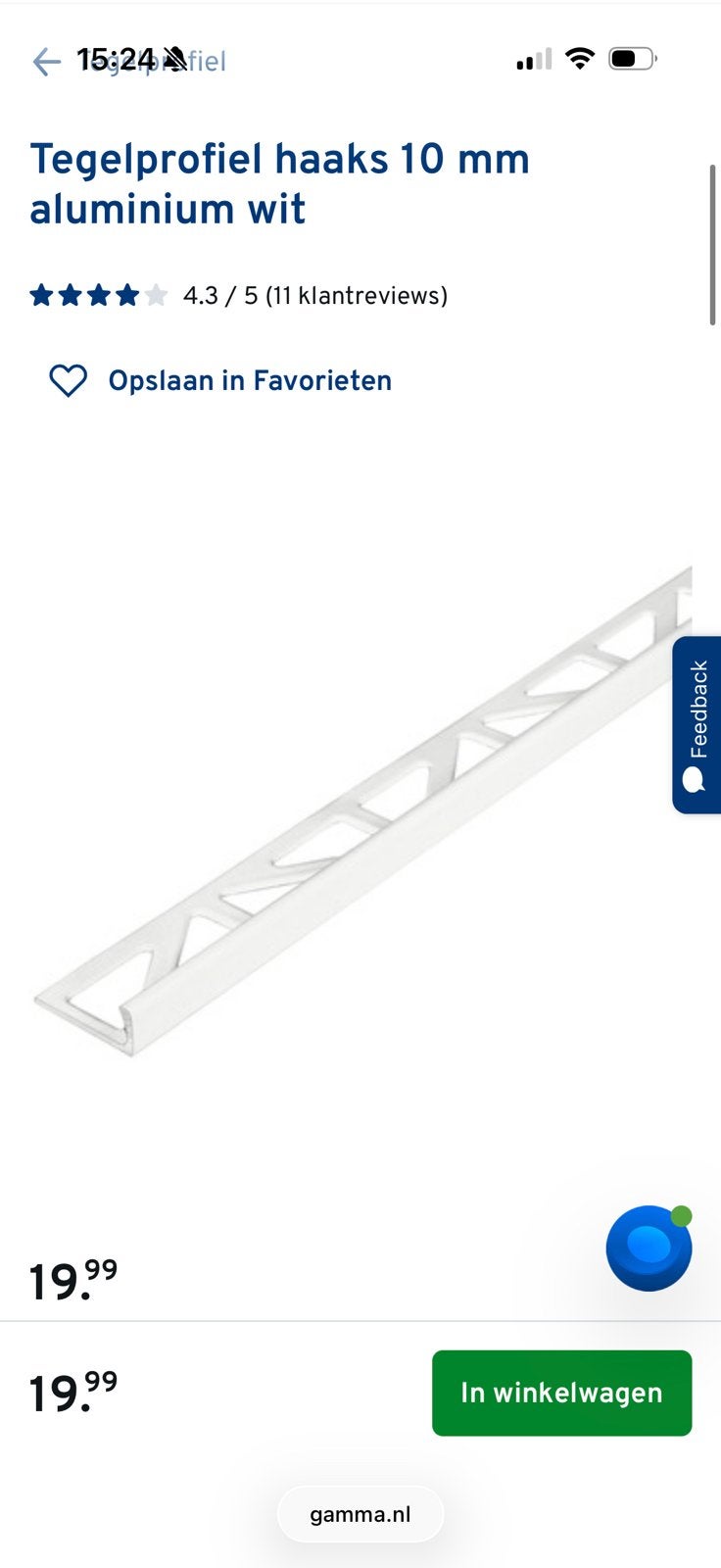 7 stuks tegelprofiel haaks aluminium wit, Ophalen, Overige materialen, Overige typen, Nieuw
