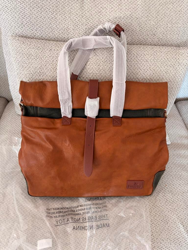 Vanguard - vegan leer en waxed canvas Rugzak met laptopvak, 40 tot 60 cm, 30 cm of meer, Bruin, Ophalen of Verzenden