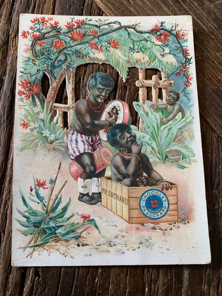 Zeer Oude chocolade reclamekaart Ph. Suchard Zwitserland, Verzamelen, Ophalen of Verzenden, Voor 1920, Ongelopen, Kinderen