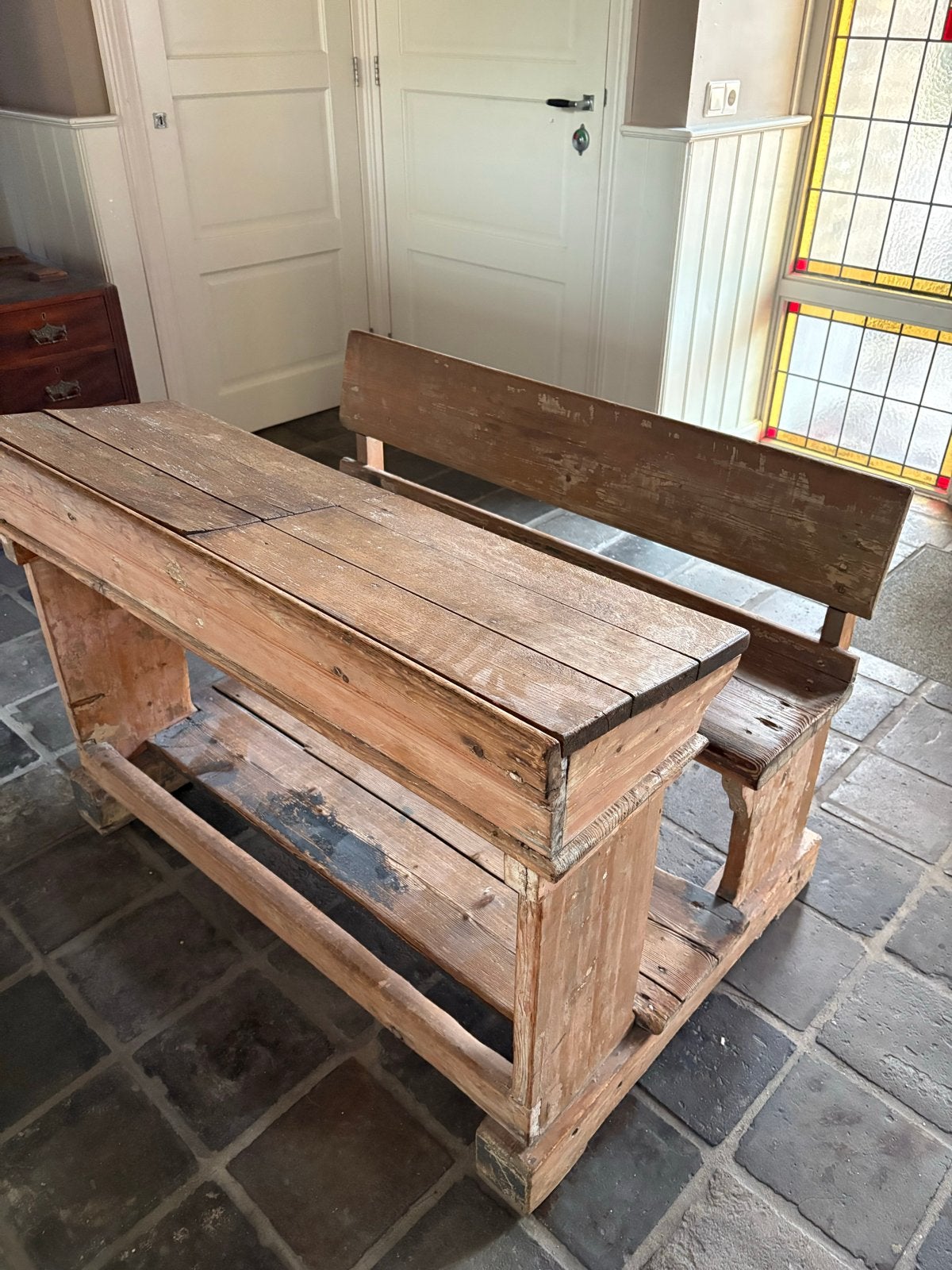 Antiek schoolbankje met opbergruimte, Antiek en Kunst, Antiek | Meubels | Stoelen en Banken, Ophalen