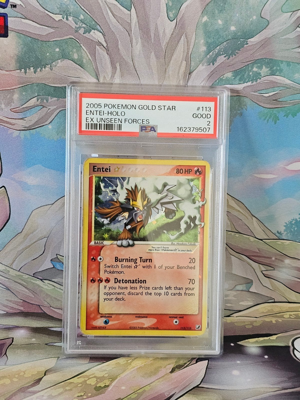 Pokémon Entei Gold Star PSA 2 (2005 EX Unseen Forces), Ophalen of Verzenden