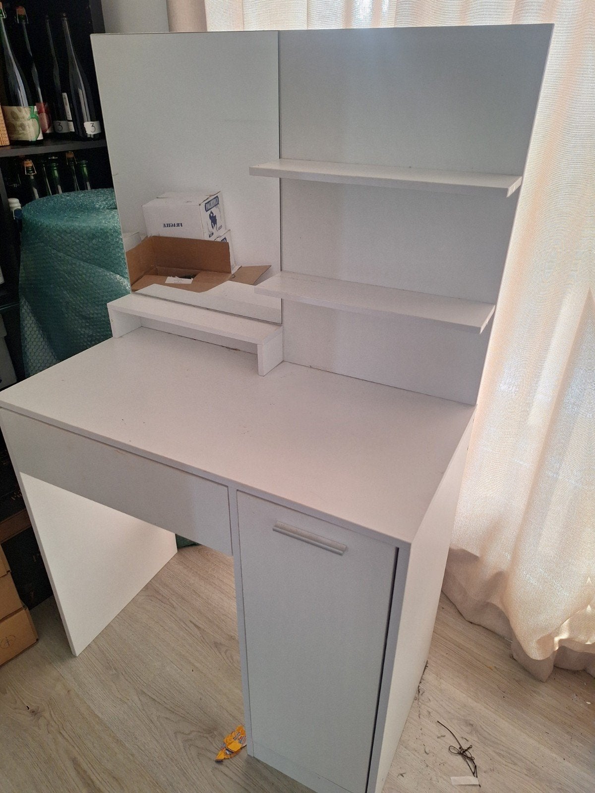 Witte kaptafel met spiegel en opbergruimte, Ophalen, Gebruikt, 100 tot 150 cm, 50 tot 100 cm