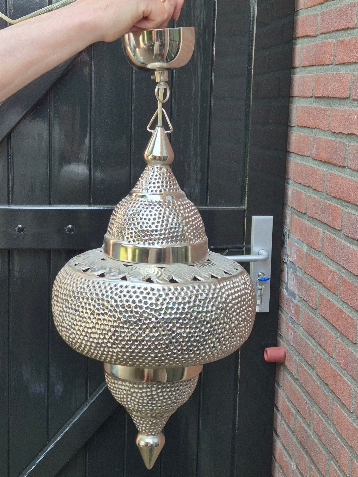 Oosterse hanglamp, Marokkaanse stijl, zilverkleurig, Huis en Inrichting, Lampen | Hanglampen, Ophalen, Oosters, Marokkaans, 50 tot 75 cm
