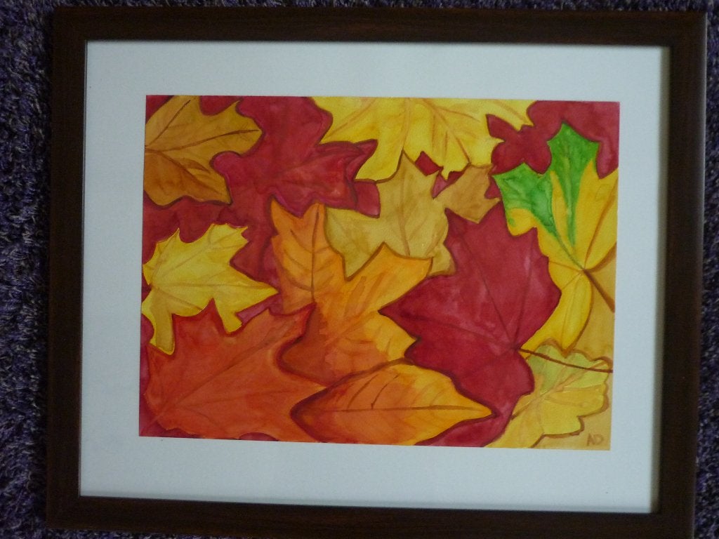 Herfstbladeren, Antiek en Kunst, Kunst | Schilderijen | Klassiek, Realistisch, Stilleven, Ophalen of Verzenden, Aquarel