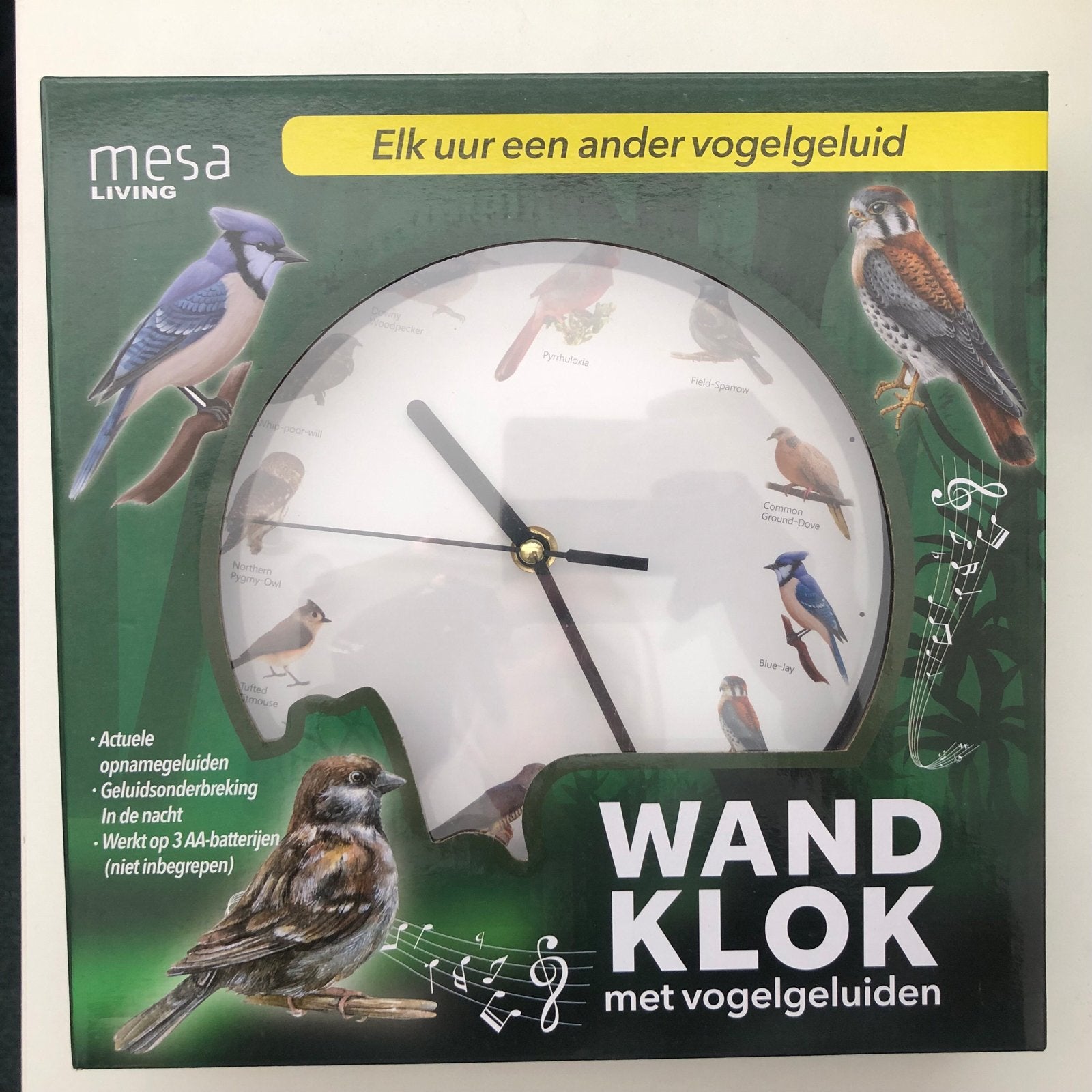 Mesa Living Wandklok met Vogelgeluiden - Nieuw in doos, Nieuw, Ophalen of Verzenden, Modern, Overige merken