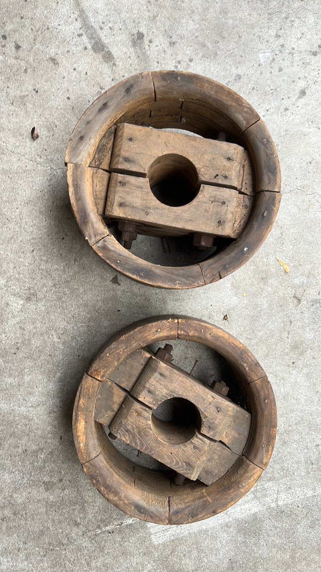 Houten kruiwagen wielen, Ophalen, Gebruikt