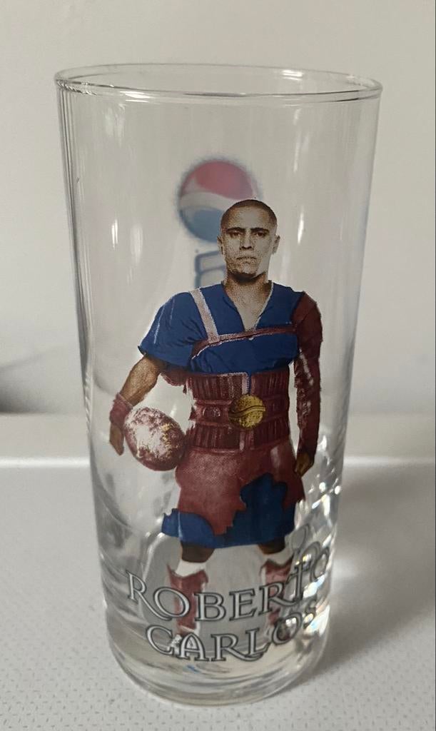Pepsi Roberto Carlos Gladiator Glas. Hoogte 13,5 cm., Ophalen of Verzenden, Zo goed als nieuw, Frisdrankglas