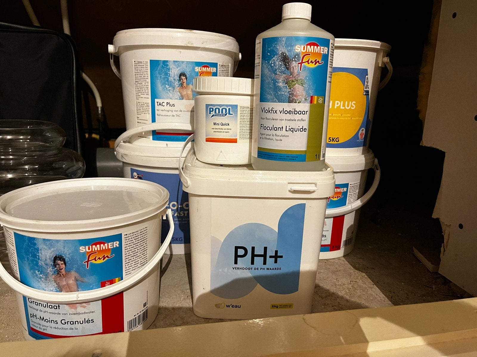 Zwembad chemicaliën: pH+, pH-, TAC+, chloor, anti-alg, vlokf, Ophalen of Verzenden, Gebruikt, Reinigingsmiddel