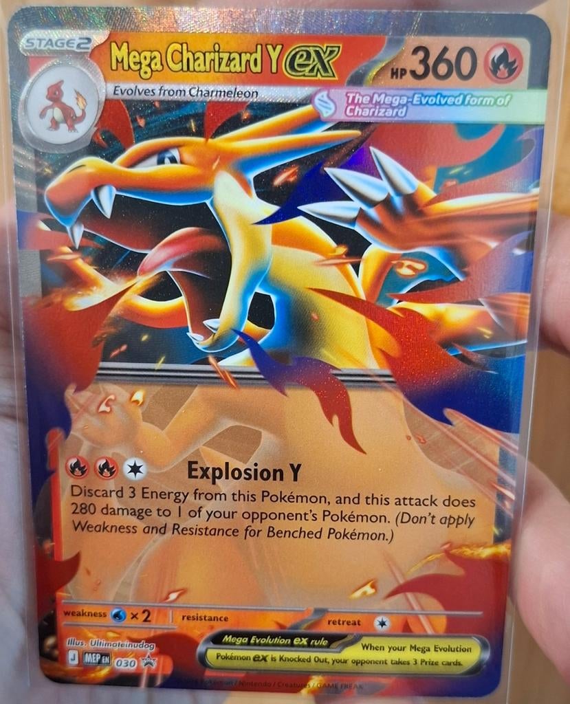 Mega Charizard Y ex pokemonkaart!, Ophalen of Verzenden, Zo goed als nieuw
