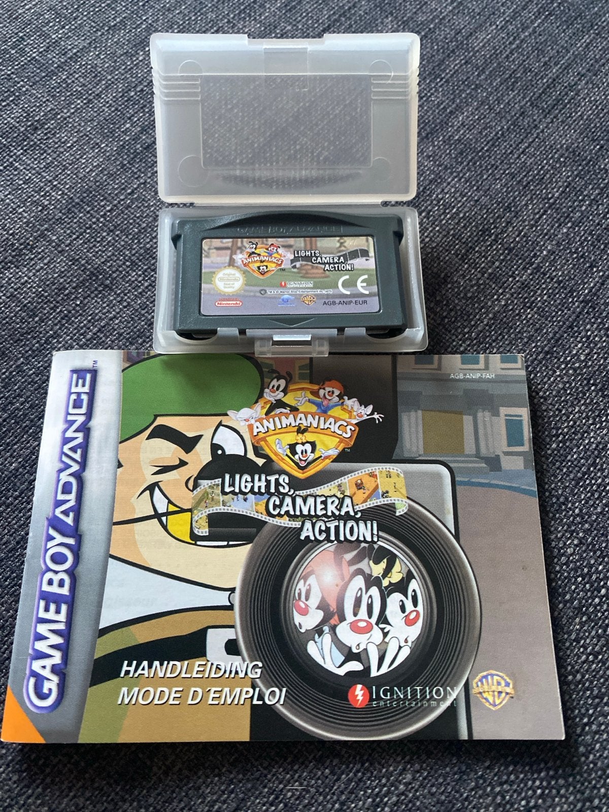 Animaniacs Lights Camera Action Game Boy Advance + boekje, Gebruikt, 1 speler, Ophalen of Verzenden, Vanaf 3 jaar