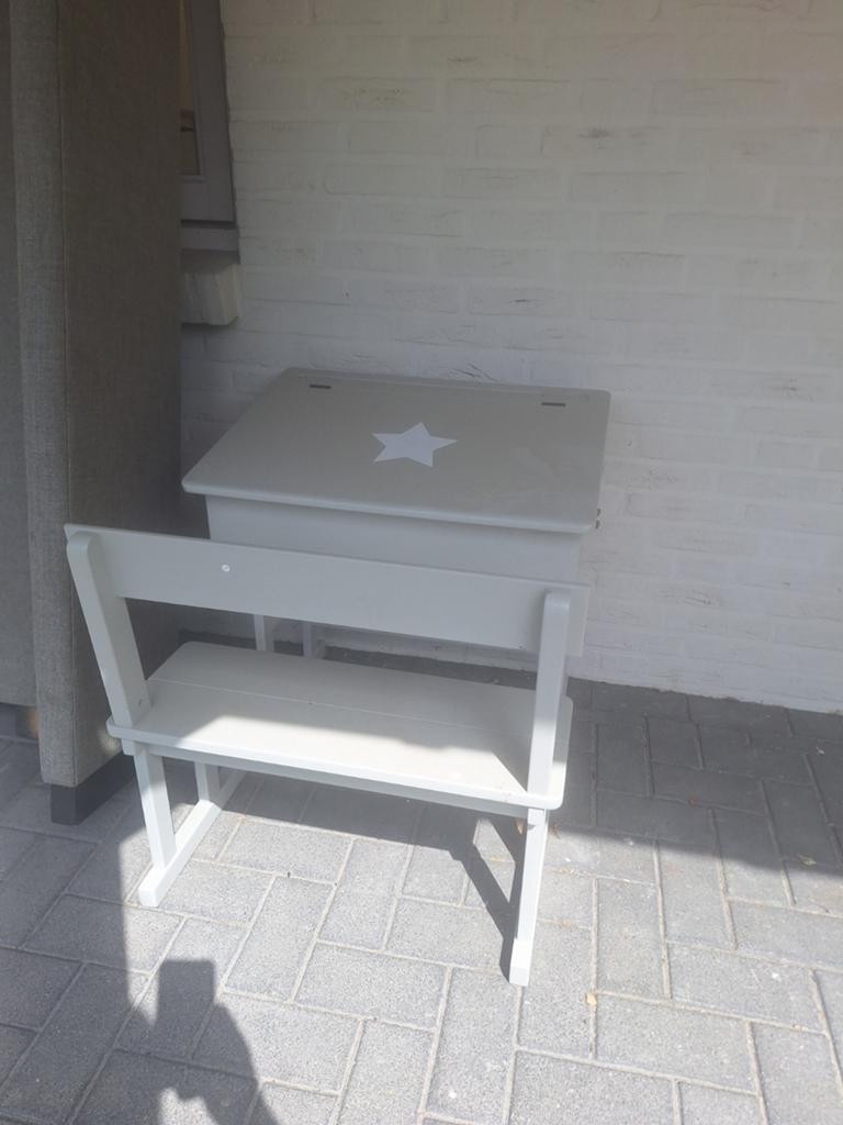 Vintage kinderbureau met bankje - grijs met ster, Ophalen of Verzenden