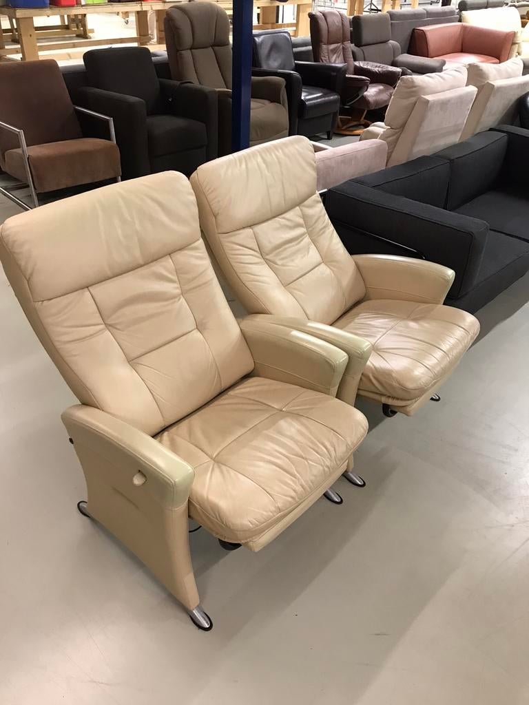 2 witte leren relax fauteuils, Gebruikt, G, Ophalen of Verzenden, H
