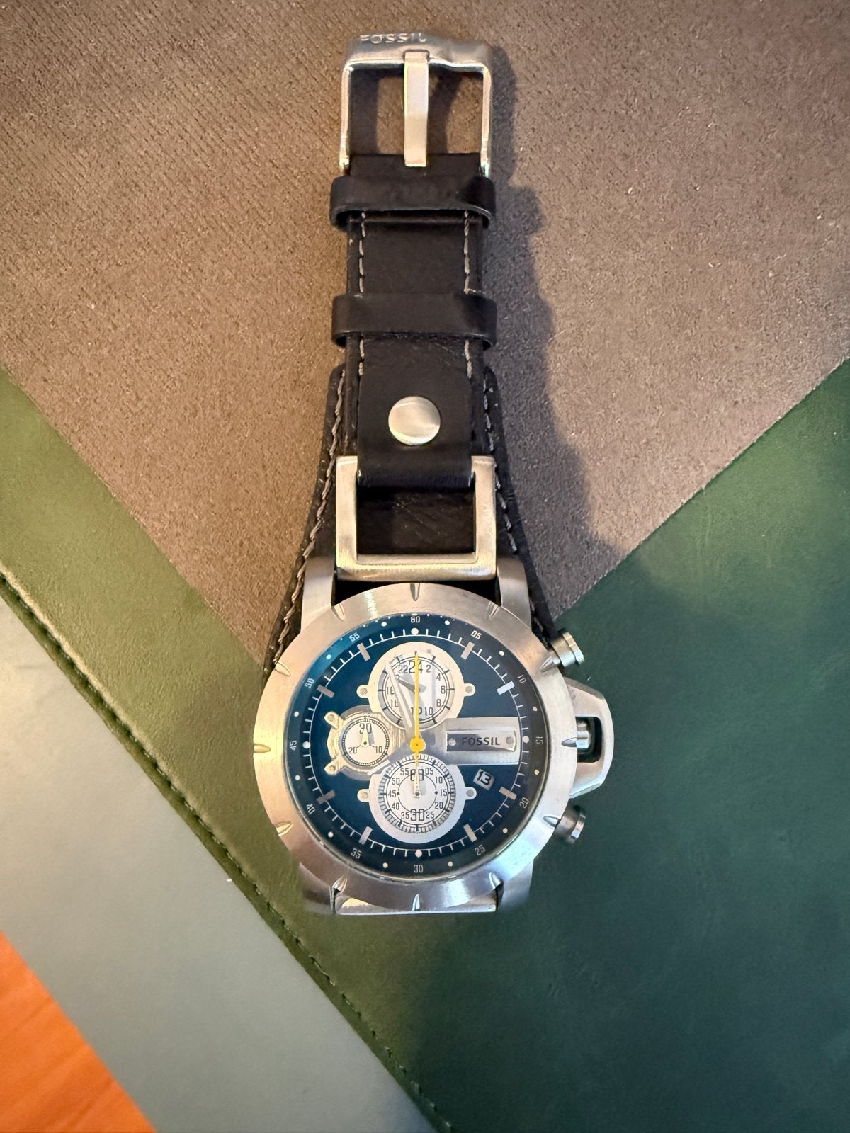 Fossil JR-1158 Herenhorloge met Chronograaf en Leren Band, Overige merken, Staal, Polshorloge, 1960 of later