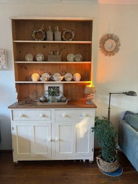 Landelijk Grenen dressoir met open planken - Wit/Hout, Ophalen