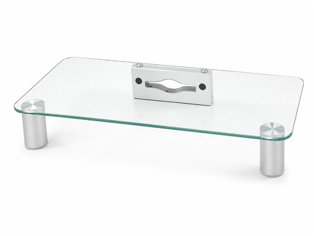 Glazen Monitorverhoger 62 x 26 cm – Aluminium steunen, ., Ophalen of Verzenden, Zo goed als nieuw, .