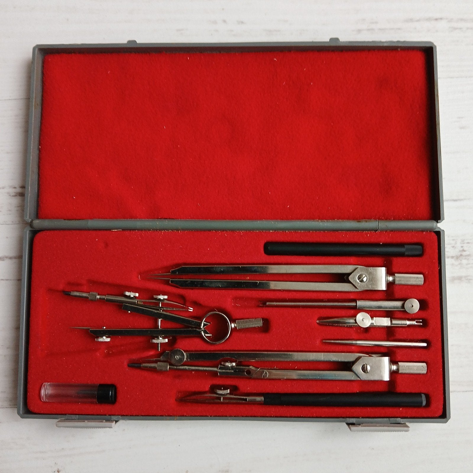 Klassieke vintage passerset / technische tekenset in koffer, Antiek en Kunst, Ophalen