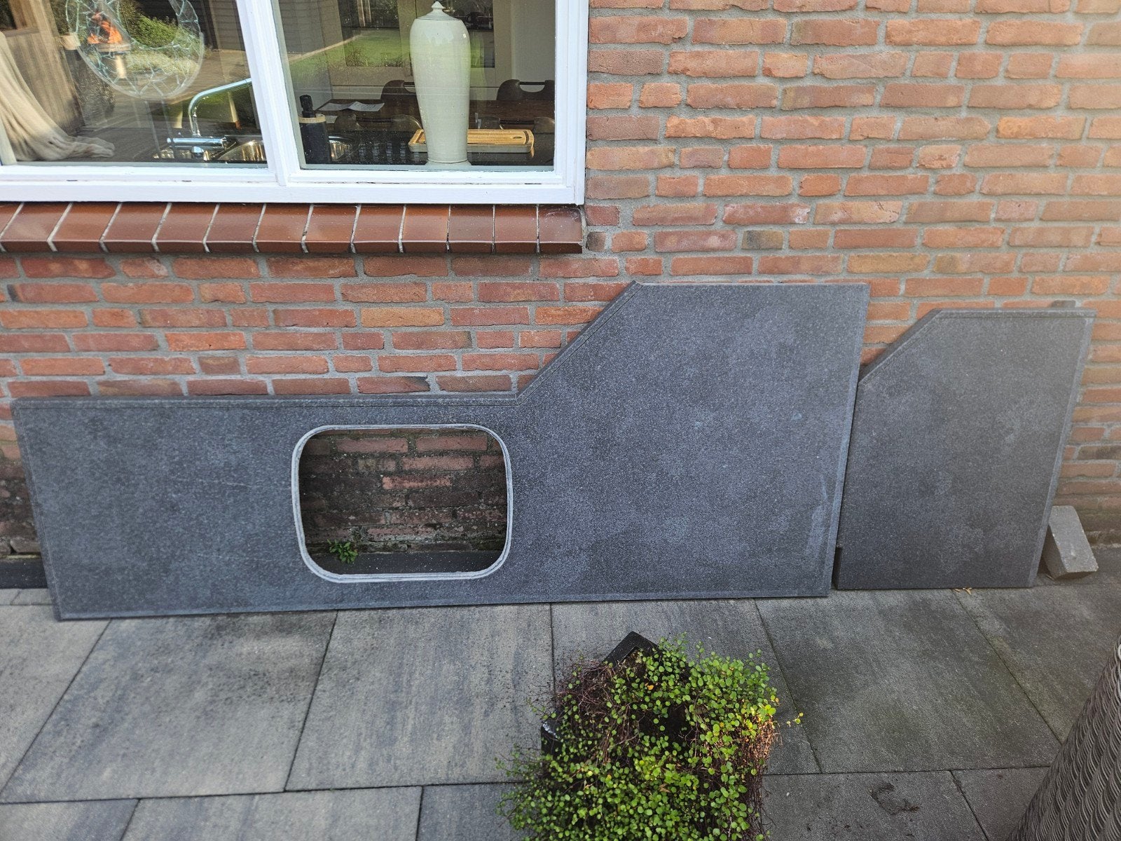 Donkergrijze aanrechtbladen met spoelbakuitsparing, Ophalen, Steen/keramiek, Grijs, Overige typen