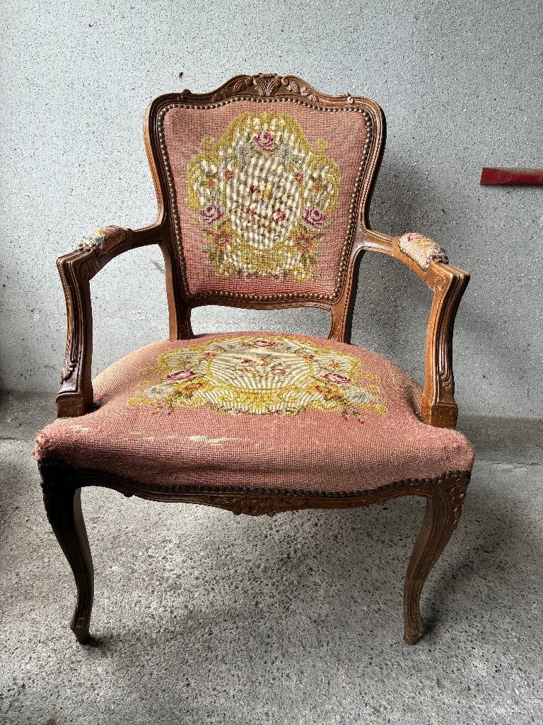 antieke Franse Louis XV- stijl fauteuil stoel 2, Ophalen