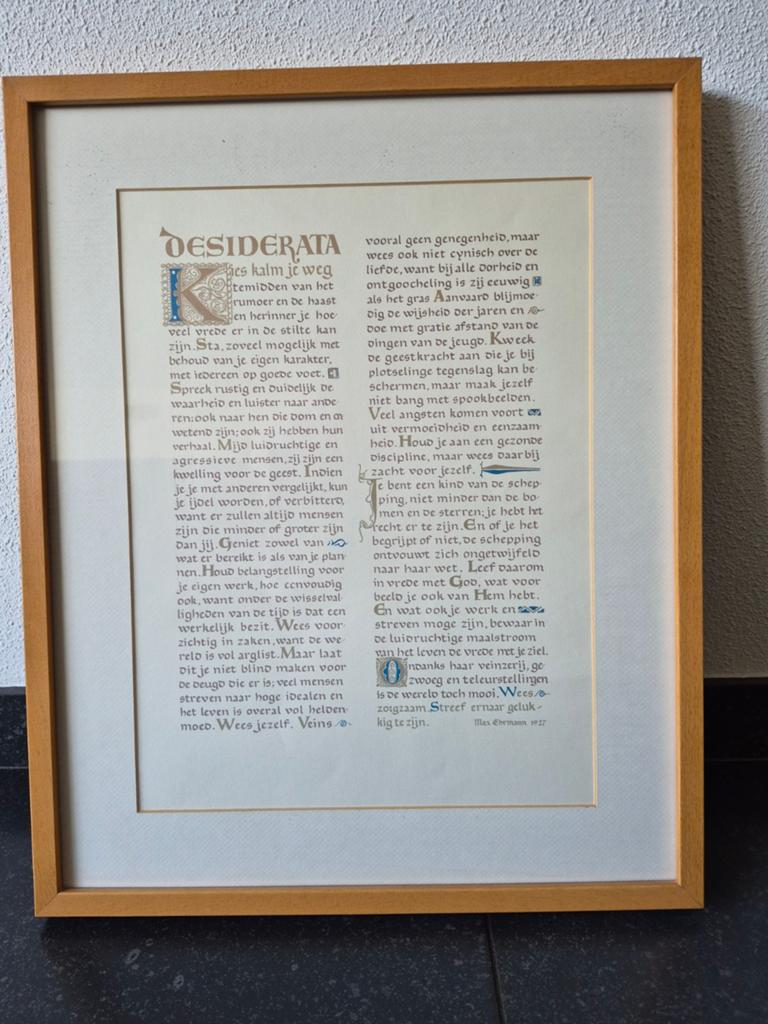 Ingelijste Desiderata tekst in het Nederlands, Ophalen, Minder dan 50 cm, Gebruikt, 50 tot 75 cm